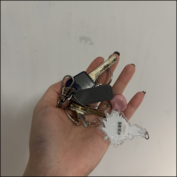 The sound of dangling keychains.