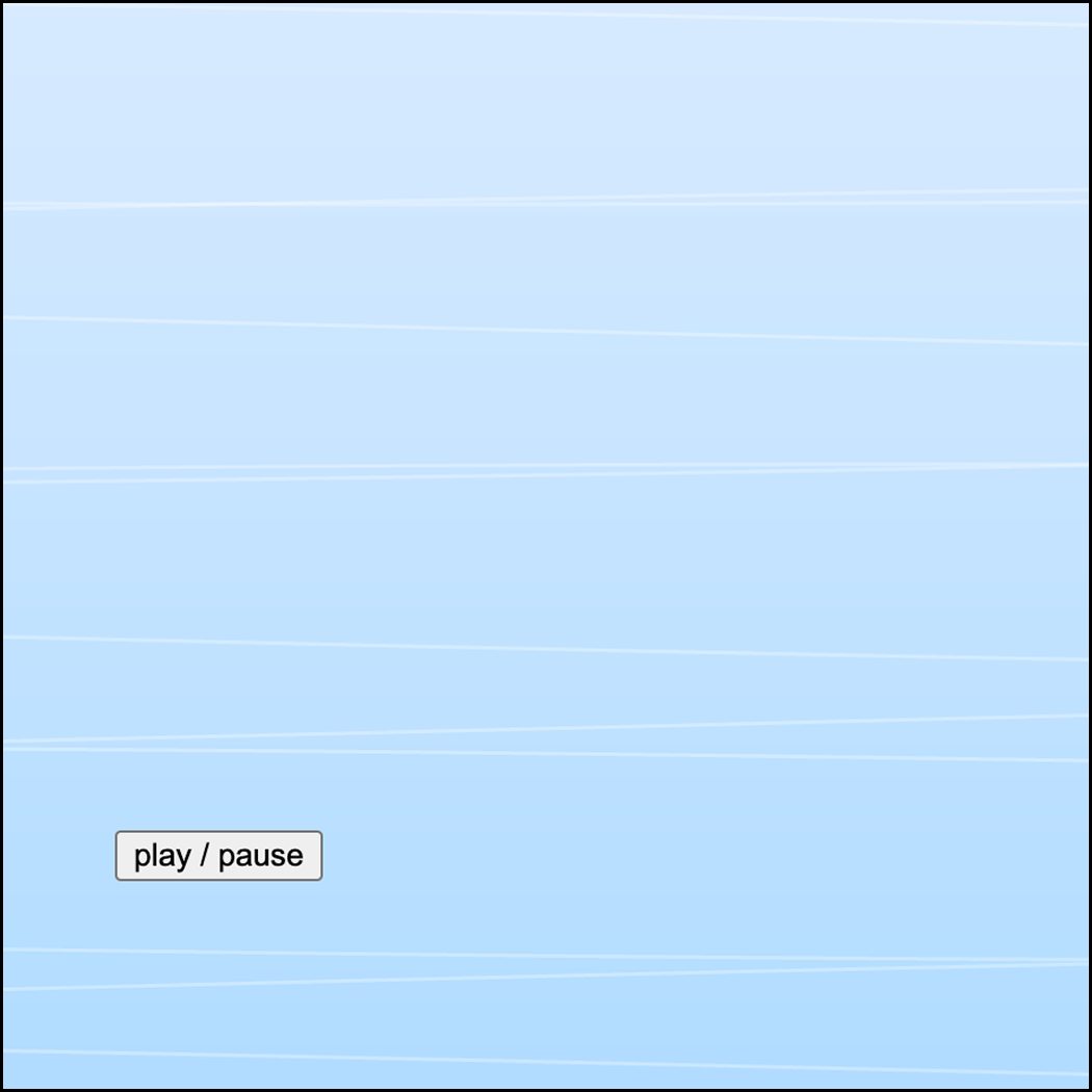 I used a sine wave with low frequency (220 Hz) and applied a gradient from white to blue to convey calmness. Next, I added thin, slightly wavy lines that creates slow movement of the lines when the sound starts playing. I avoided making the waves too wavy because that would suggest more intense sound movement.