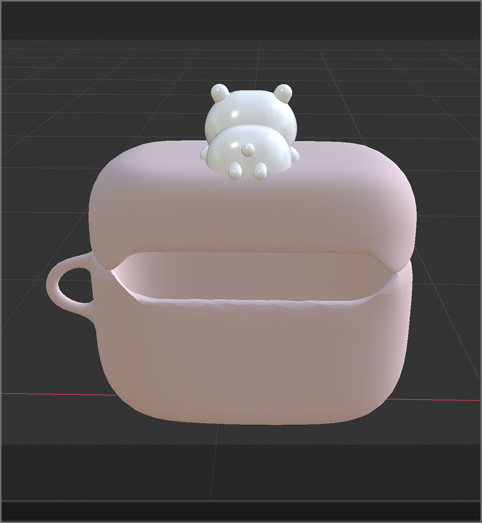 Back view of little guy who lays on top of the airpod case.