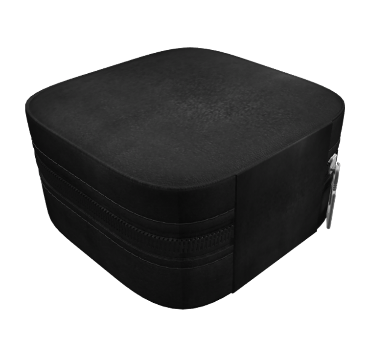 The box can be identified with its leather material, stitches and zipper that goes around the object. <div class='container'><iframe class='responsive-iframe' src='https://my.spline.design/untitled-9bsnuUwHHtUKdoOA3pczopl3/'></iframe></div>