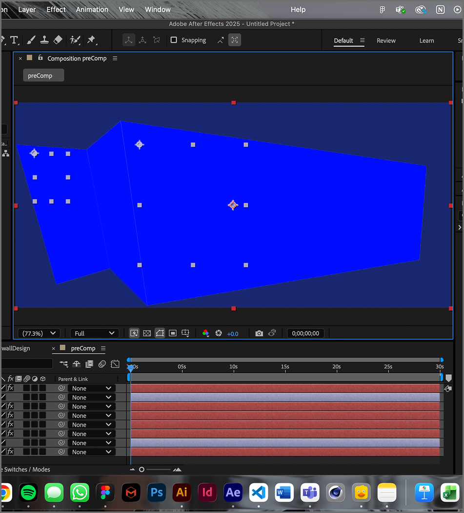 Creating preComp. Precomposing layers places them in a new composition, which replaces the layers in the original composition.