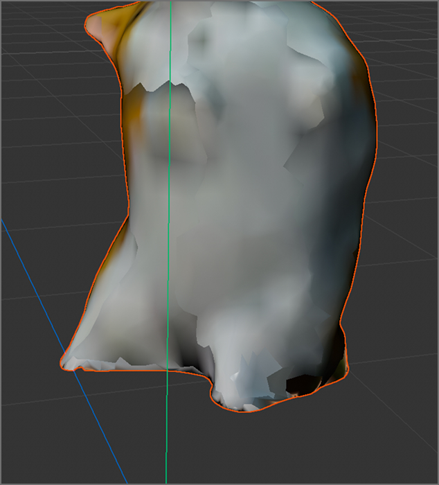 The object was imported into MeshMixer then Cinema4D. Following the tutorial, I coloured the added polygons to imitate its original form as much as possible.