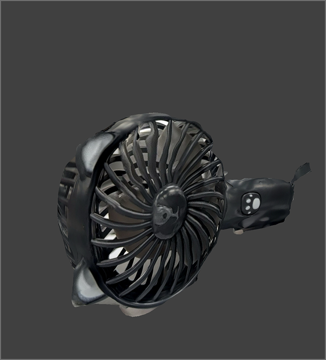 Side view of the mini-fan. As you can see, the texture is captured well but the space isn't.